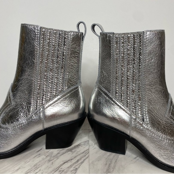 Tory Burch Western Silver Metallic Leather Bootie 5 1/2 M - Picture 8 of 16